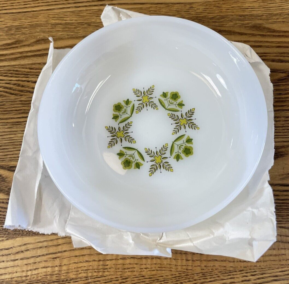 Anchor Hocking Meadow Green 6.5" Cereal Soup Salad Bowl White Floral Design